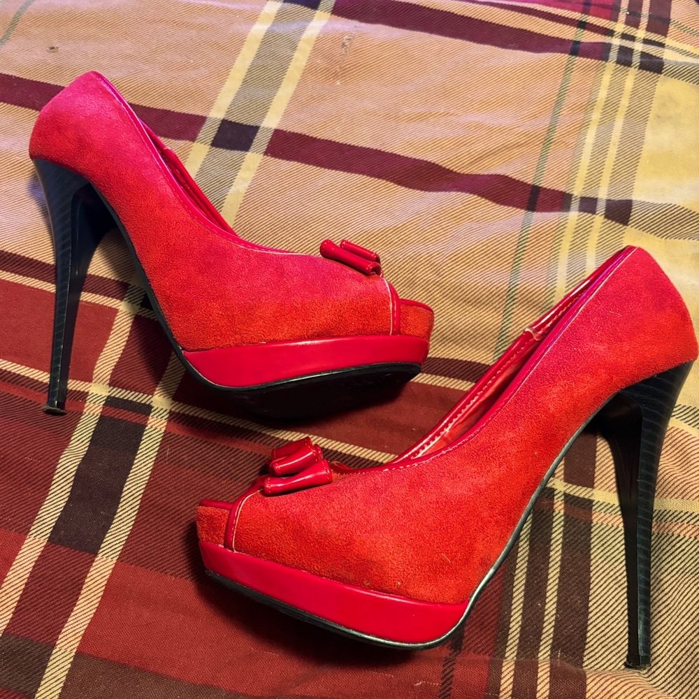 2 Lips Too Red Peep Toe Platform Stilettos